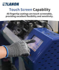 Built Tough Cut Resistant Work Gloves With HPPE And Metal Yarn Blend, Nitrile Honeycomb Coating For EN388 Level D Protection in use on touchscreen