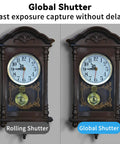 USB Global Shutter Camera Featuring 800P Monochrome Sensor, Ridiculously Smooth 120 To 640 Fps Ultra Slow Motion Video, Tight Snappy Framing For PC Systems And Labs clock comparison showing Global Shutter and Rolling Shutter.