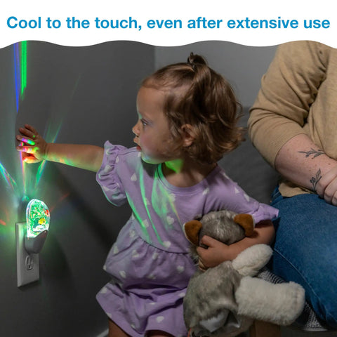 Child touching Tropical Aquarium LED Night Light With Color Changing Glow Plug In Light Sensing Auto On Off Kid Friendly Underwater Fish Scene For Bedroom Playroom And Bathroom