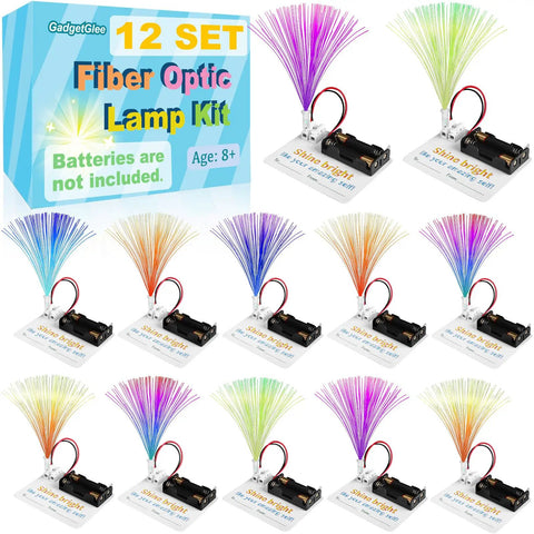 12 Kid Friendly Fiber Optic Light Kit Sets for Hands On STEM Activities on display, showcasing various colorful LEDs and battery boxes