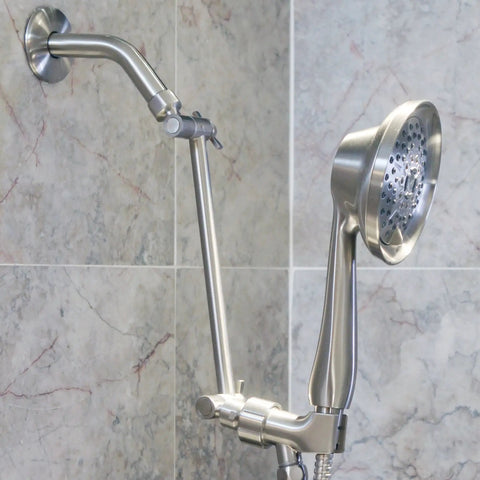 Adjustable 10 Inch Solid Brass Shower Arm Extender For Height And Angle Universal Fit For Rain And Handheld Heads Brushed Nickel Finish