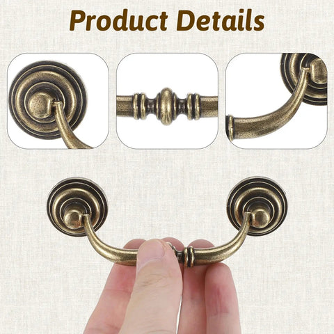 Close-up of Two Piece Vintage Drop Bail Dresser Handles, Bronze Antique Cabinet Pulls, showing 4.9 inch length, zinc alloy design