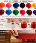Kick Up Your Craft Game With This No Sweat Wood Stain Powder Yielding Five Vivid Hues Fast Dry Formula And Simple Indoor Outdoor Coverage For A Crisp Professional Finish, colorful wood dye powders arranged.