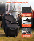 Rock Solid Drum Hardware Rolling Bag With Smooth Gliding Wheels And Extra Thick Padding For Snare Cymbal Stands And Kick Drum Pedals. Close-up of durable, waterproof black bag.