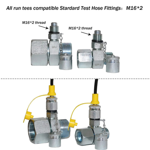 Six Pack BSPP Hydraulic Swivel Tees Kit With 1/4, 3/8, 1/2, 5/8, 3/4 And 1 Inch BSPP Sizes showing M16*2 threads