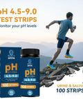 Easy At Home PH Test Strips For Urine And Saliva, 100 Paper Strips packaging with person running in the background.