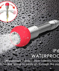 Built Like A Tank Mini Pipe Inspection Camera Head Waterproof IP68, stainless steel housing, flexible spring, water droplets.