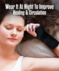 Woman sleeping wearing a Carpal Tunnel Wrist Brace 2 Pack For Pain Relief And Night Splint Comfort, promoting healing and circulation.