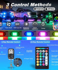 8 Pods RGB LED Rock Lights Kit for Jeep, Trucks, ATV; control methods, app and RF remote display