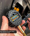 JACO ElitePro digital tire pressure gauge, handheld with rugged black housing and two AAA batteries visible