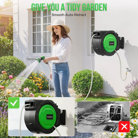 Heavy Duty Wall Mounted Garden Hose Reel With 180 Degree Swivel Bracket One Half Inch By 100 Feet Hose Automatic Slow Rewind