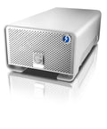Thunderbolt Dual Drive Storage System 8TB Ultra Fast Data Transfer For Pro Workflows With Dual Thunderbolt Ports Dope Performance For Multi Stream HDV DVCPro HD XDCAM HD And ProRes 422 silver RAID enclosure front view