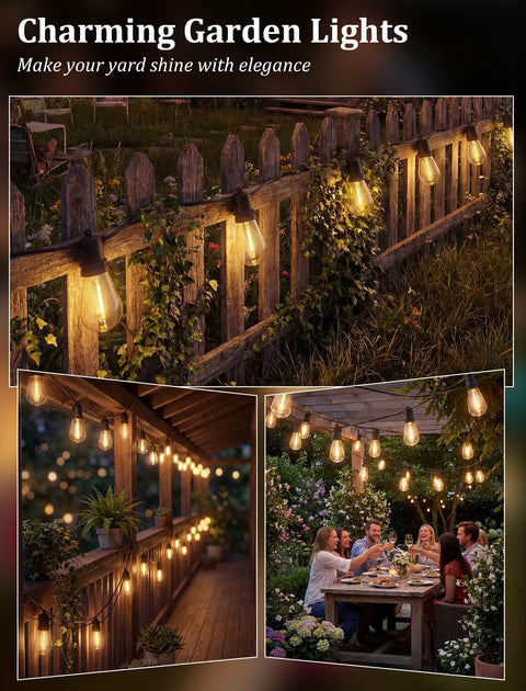 30Ft S14 Patio String Lights With 11 Clear LED Bulbs Plus 1 Spare, Waterproof UL Listed Hanging Lights illuminating outdoor garden
