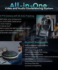 Plug And Play AI Auto Tracking PTZ Conference Camera System With Bluetooth Microphones, 3X Optical Zoom, USB 3.0, 1080P 60fps