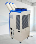 Heavy Duty Portable Spot Cooler With Twenty Two Thousand BTU Industrial Air Conditioner in a bright workspace.