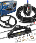 150HP Outboard Hydraulic Steering Kit with 13 Inch Anti Slip Steering Wheel, helm pump, cylinder, and 26.8 ft cuttable hoses