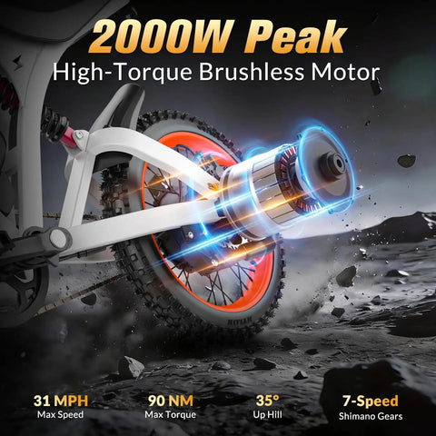 T300 Electric Bike For Adults And Teens With 2000W Peak Motor 48V 23Ah Battery 31 MPH Top Speed Beefy Frame rear motor view