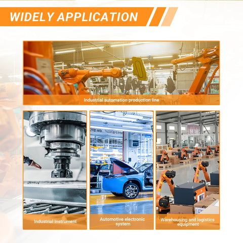 Applications of M12 4 Pin Aviation Connector Cable 0.2m Waterproof IP67 in automation, industry, automotive, and logistics settings.