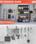 Garage Storage Hooks For Keyhole And Wall Shelves Heavy Duty Utility Hangers For Tools Ladders Cords Shovels Rakes And Folding Chairs Space Saving Organizer Black Ideal For Garages Sheds And Laundry Rooms Must Have Gear shown in garage setup.