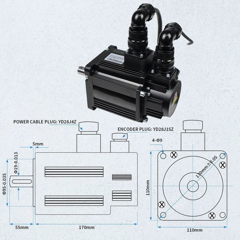1.8kW AC Servo Motor Driver Kit For CNC Systems 220V With 17 Bit Encoder 3000 Rpm Base Speed motor dimensions diagram.