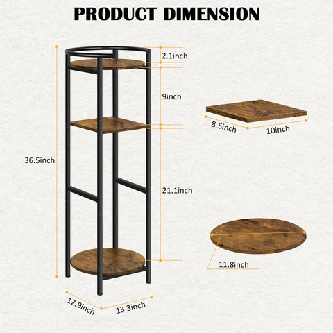 36.5 Inch Tall Freestanding Water Dispenser Stand With Multi Level Shelves For 1 To 5 Gallon Jugs Ceramic Water Bottle Holder Brown with dimensions and shelf sizes