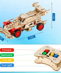 Wooden Awesome Remote Control F1 Car STEM Kit For Kids Aged 8 To 14 with remote, 3D puzzle view, dimensions shown
