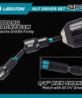 Close-up of Magnetic Nut Driver Set For Impact Drills 54 Piece Kit with 1/4 inch hex shank socket adapter and magnetism feature.