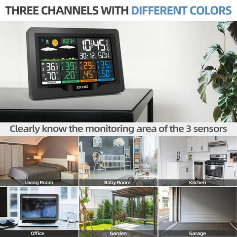Wireless Weather Station With Indoor And Outdoor Sensors And 7 Inch Color Display Easy Setup Monitors Temperature And Humidity In Four Areas Real Time Forecast Digital Atomic Clock With Backlight