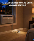 Heavy Duty 15 Ft Ac Extension Cord 14 Gauge Wire With Smooth 360 Rotating Plug For Window Ac Portable Dehumidifier And Fridge Units Indoor Outdoors White Reliable Power connected to a window AC unit.