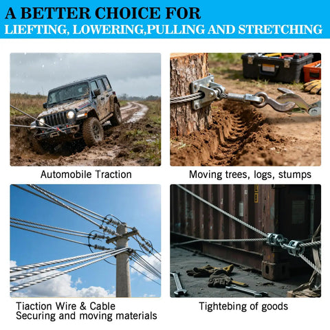 Heavy Duty 4400 Lbs Come Along Winch With 12.14 Ft Steel Cable And Dual Gear System used for lifting, pulling, securing.