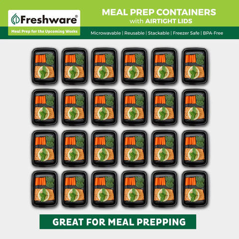 50 Pack One Compartment Meal Prep Containers With Lids arranged in a grid, BPA Free Bento Boxes, Stackable 16 Oz Food Storage for all uses