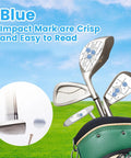 Golf Impact Tape 150 Piece Set For Self Teaching Sweet Spot And Swing Consistency Analysis with blue marks on clubs