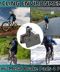 Cyclists on mountain trails with focus on 4 Pairs Bike Brake Pads Resin And Semi Metallic Ebike Disc Brake Pads