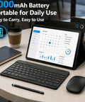 Android 16 Tablet 10.1 Inch 2 In 1 Bundle With Keyboard Wireless Mouse Stylus Leather Case displayed on a desk with open calendar app
