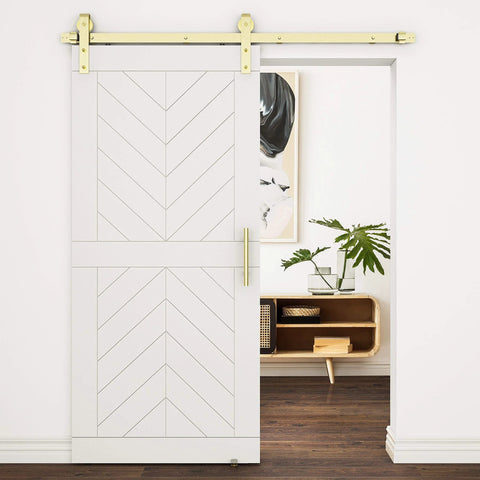 Interior Sliding Barn Door Hardware Double Floor Guide 1 3/4 In Brushed Gold Keeps Door On Track And Prevents Swinging
