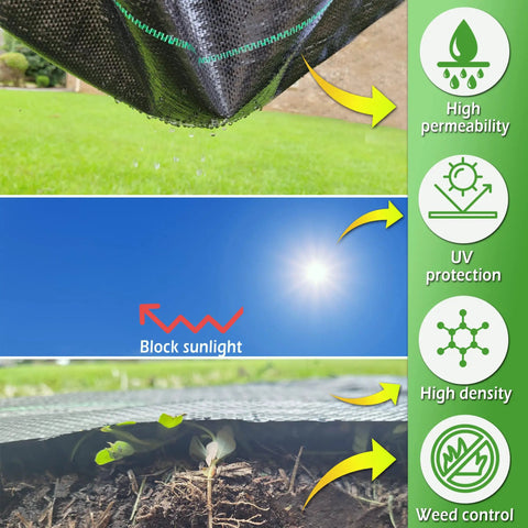 Pro Grade Premium Heavy Duty Weed Barrier Fabric For Landscaping Farming And Gardening And Agriculture 2Ft By 50Ft 100 Percent Virgin Material Durable Woven Landscape Fabric For Weed Control Under Mulch Or Gravel 3.2oz with UV protection and high permeability indicators