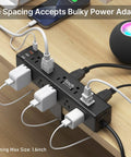 15 Outlet Desk Clamp Power Strip With Widely Spaced Outlets And 6 Ft Flat Plug Surge Protector with connected devices scene.