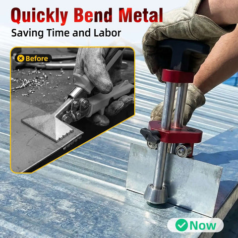 Sheet Metal Roller Pro Grade 1-Station Bender for Iron Aluminum Copper Stainless Steel with 0-100 Degree Bend Range, red tool in use