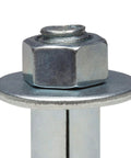 Close-up of 3/8 Inch By 3 Inch Hex Sleeve Anchor, Zinc Plated, Pre-Assembled Heavy Duty Steel Expansion Anchor for Concrete and Masonry.