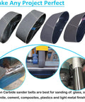 Beefed Up Six Pack 4x36 Inch Silicon Carbide Sanding Belts Set with various grits displayed for knife sharpening and metalworking.
