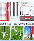 Outdoor Badminton Net Set With Anti Sag Winch System, 20ft Net, 4 Rackets, 3 Shuttlecocks And Carry Bag, setup elements