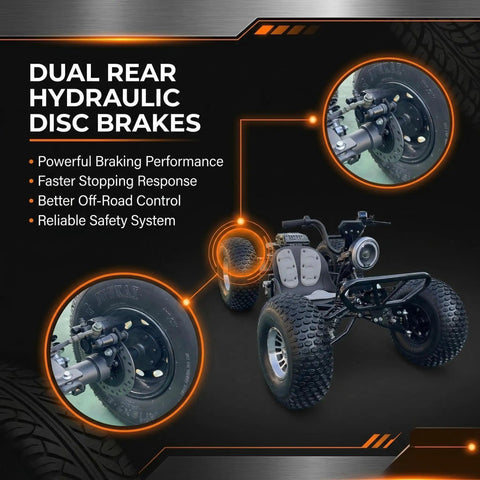 Beast 72V Peak 10.8kW Brushless Electric Off Road Go Kart With Shaft Drive, showing dual hydraulic rear discs for teens and adults