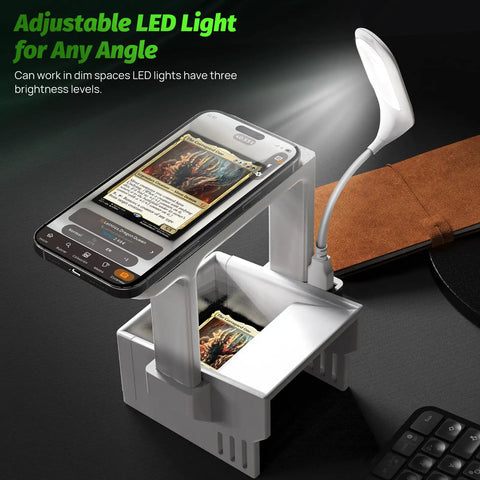 Trading Card Scanner Stand With LED Light And Magnetic Base For MTG And TCG, mobile phone on stand with unsleeved card