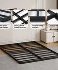 King Size 2 Inch Low Profile Box Spring Heavy Duty Bunkie Board Mattress Foundation With Fabric Cover Squeak Free Frame details showing sturdy support design.