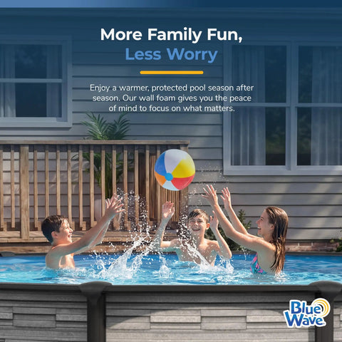 Children enjoying pool time with a beach ball, showcasing Professional Grade Pool Wall Foam Pad 48 In X 100 Ft X 1/8 In for safety.