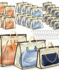 Purse Dust Bags Set With 24 Storage Covers And 25 Stainless Steel S Hooks 3 Sizes S M L For Handbags with clear zippered organizers