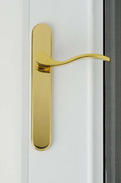 Serenade Brighton Surface Mount Door Latch for Screen and Storm Doors Polished Brass No Lock Out Night Latch Tech