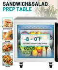 Heavy Duty Twenty Seven Inch Undercounter Worktop Freezer With Sleek Digital Temperature Controller And Rapid Airflow Design, featuring vegetables and fruit storage.