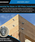 Heavy Duty Five Eighths Inch Threaded Concrete Anchor L Bolts For Base Plate And Sill Plate Installations In Masonry And Wood Sixteen Inch Length Built To Last Hot Dipped Galvanized With Nuts And Washers Included For Cement Foundations installed on wood frame