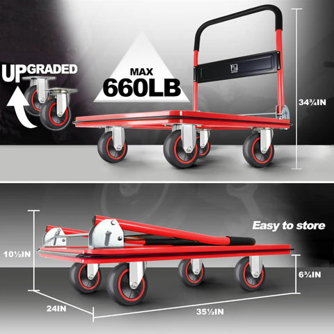 Heavy Duty Foldable Push Cart Dolly With Comfort Grip 660 Pound Capacity Moving Platform Flat Cart Built To Smoothly Roll Heavy Gear And Folds Compact For No Hassle Storage
